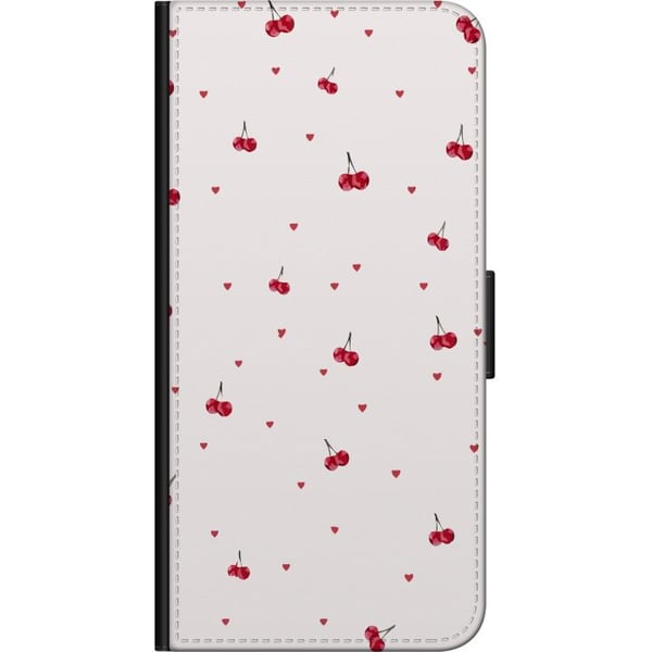 Kompatibelt Lommeboketui til Samsung Galaxy A03s Kirsebær og hjerter på hvit bakgrunn søt romantisk design med minimalistisk følelse og myke toner