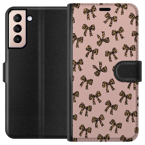Kompatibelt Lommeboketui til Samsung Galaxy S21 Leopardmønstrede sløyfer rosa bakgrunn mote jentete søt retro mønster mote mønster stilig dekor