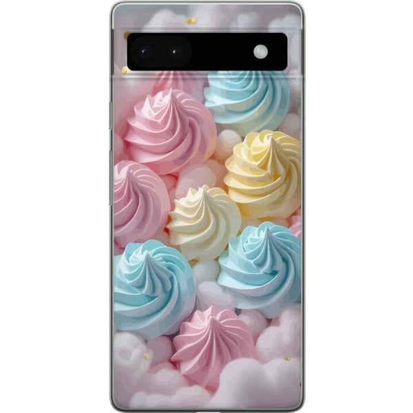 Yhteensopiva Puhelinkuori Google Pixel 6a Pastellimarenkikuvio karkkiväreissä vaaleanpunainen, sininen ja keltainen, suloinen leivontadesign leivonna