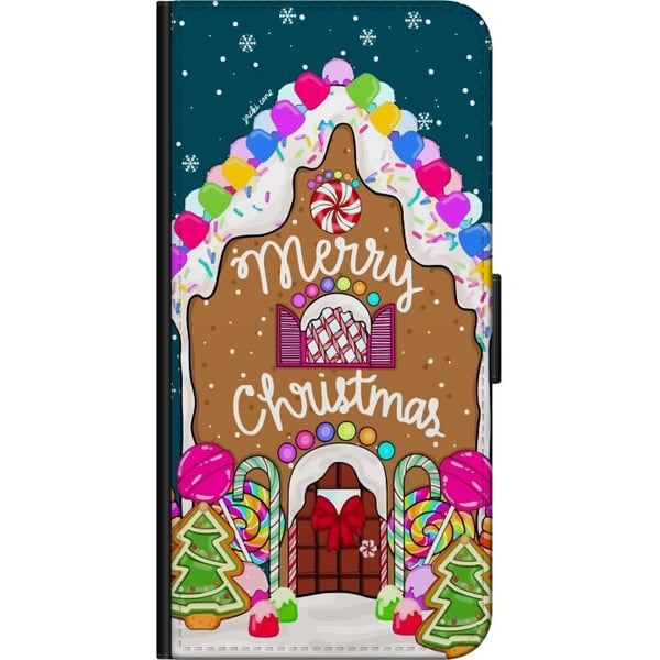 Kompatibelt Plånboksfodral till Samsung Galaxy A20s Charmigt pepparkakshus med färgglada godisar snödetaljer och Merry Christmas text ett mysigt moti