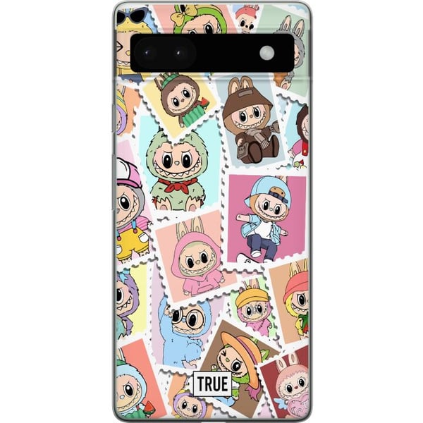 Yhteensopiva Puhelinkuori Google Pixel 6a Cute Stamp Squad – söpö keräilyaihe, jossa on värikkäitä eläinasuihin pukeutuneita hahmoja ja leikkisä desi