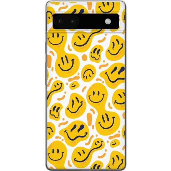 Yhteensopiva Puhelinkuori Google Pixel 6a Leikkisä hymiökuvio, jossa on keltaisia muotoja modernissa graafisessa tyylissä