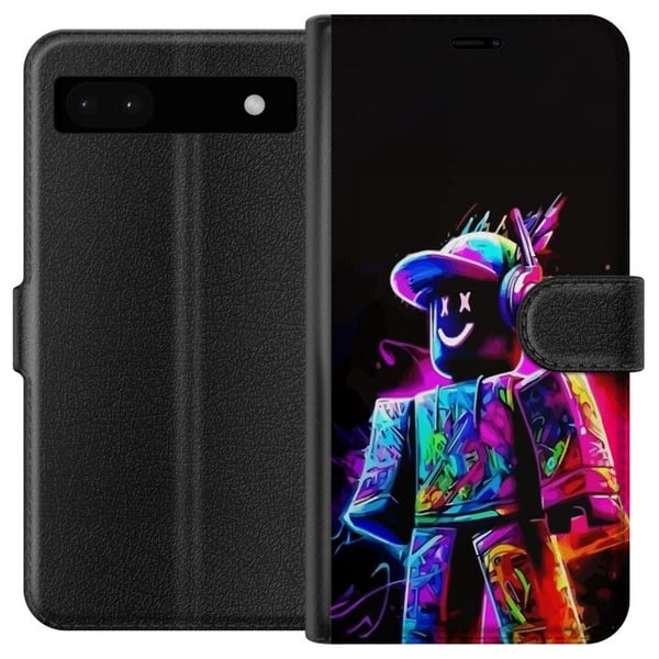 Kompatibelt Plånboksfodral till Google Pixel 6a Roblox Neon Player Färgstark Robloxfigur i neonfärger mot svart bakgrund i modern gamingstil