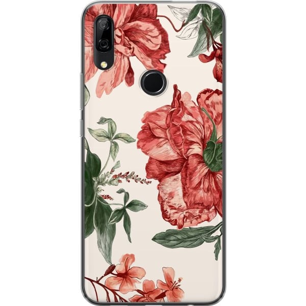 Kompatibel Mobilcover til Huawei P Smart Z Røde blomster, botanisk motiv med grønne blade, elegant stil til dig, der kan lide naturens farver