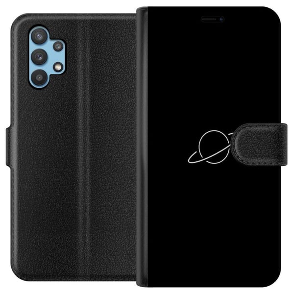 Kompatibelt Plånboksfodral till Samsung Galaxy A32 5G Saturnus planet design med rymdtema och stjärnljus stilrent motiv som för tankarna till univers