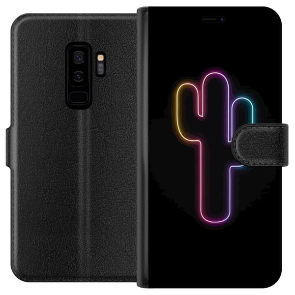 Kompatibelt Lommeboketui til Samsung Galaxy S9+ Neonillustrasjon av kaktus i rosa og blått lys mot mørk bakgrunn i moderne popestetikk Kompatibelt Lommeboketui til Samsung Galaxy S9+ Neonillustrasjon av kaktus i rosa og blått lys mot mørk bakgrunn i moderne popestetikk