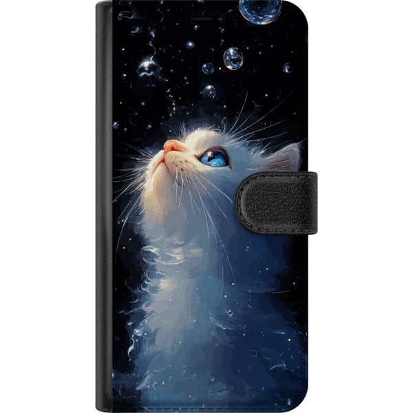 Kompatibelt Plånboksfodral till Apple iPhone 11 Dreamy Starry Cat med vit katt som tittar mot stjärnorna ett drömskt och magiskt motiv för kattälskar