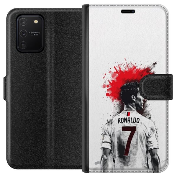 Kompatibelt Lommeboketui til Samsung Galaxy S10 Lite Ronaldo Red Energy-motiv med Cristiano Ronaldo i stilisert rødhvit design med en kraftfull følel Kompatibelt Lommeboketui til Samsung Galaxy S10 Lite Ronaldo Red Energy-motiv med Cristiano Ronaldo i stilisert rødhvit design med en kraftfull følel