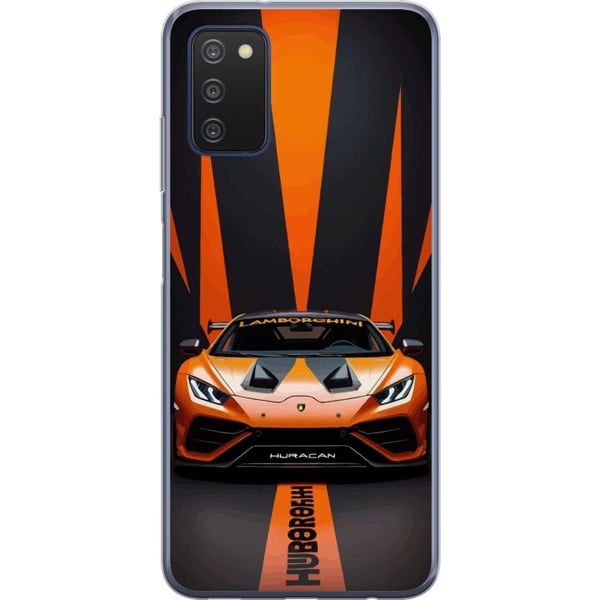 Kompatibelt Mobildeksel til Samsung Galaxy A03s Lamborghini Huracán oransje superbil luksusbil sportsbil racing frontvisning bil eksotisk rask plakat