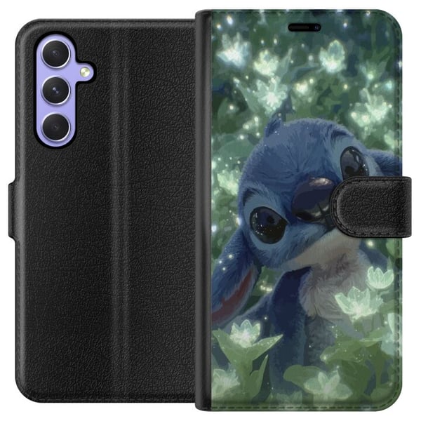 Kompatibelt Plånboksfodral till Samsung Galaxy A54 Disney Stitch kawaii figur med blomma