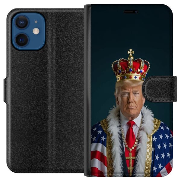 Kompatibelt Plånboksfodral till Apple iPhone 12 mini Porträtt av Donald Trump klädd som kung med krona och mantel i USA-flaggan, symbolisk och provoc