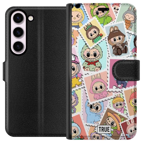 Yhteensopiva Lompakkokotelo Samsung Galaxy S23 Cute Stamp Squad – söpö keräilyaihe, jossa on värikkäitä eläinasuihin pukeutuneita hahmoja ja leikkisä