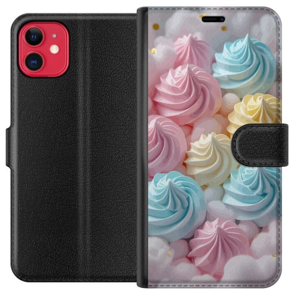 Kompatibelt Plånboksfodral till Apple iPhone 11 Pastell marängmotiv med candy färger rosa blå och gult söt bakdesign för fikaälskare