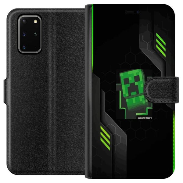 Kompatibelt Plånboksfodral till Samsung Galaxy S20+ Grön pixelbaserad creeperliknande spelillustration i futurisk neonstil för gamingrum Kompatibelt Plånboksfodral till Samsung Galaxy S20+ Grön pixelbaserad creeperliknande spelillustration i futurisk neonstil för gamingrum