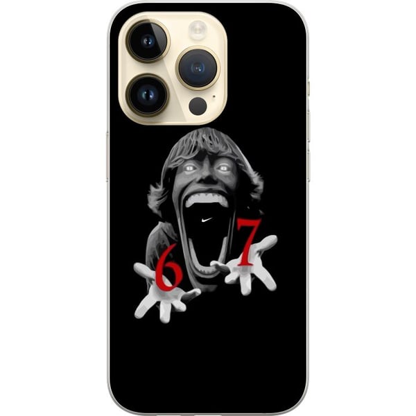 Kompatibel Mobilcover til Apple iPhone 14 Pro 67-meme-gyseransigt sort og rødt – gyserinspireret viralt 6–7-design med stærk kontrast og ikonisk udtr