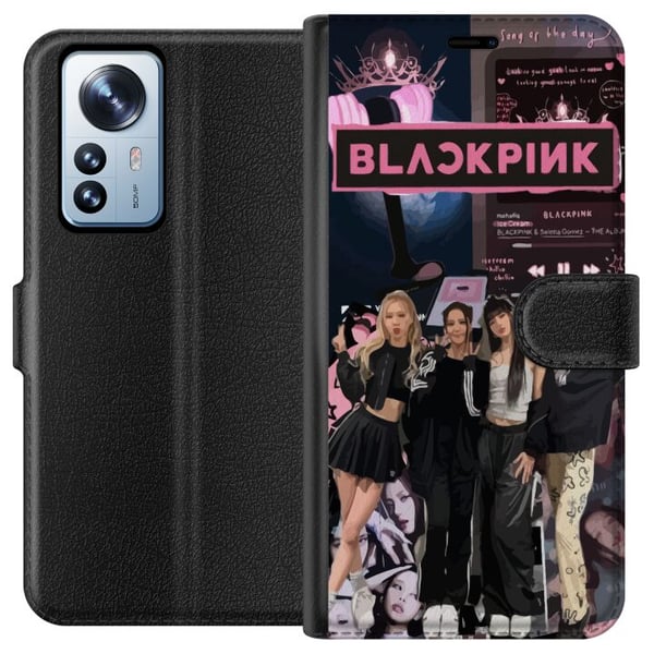 Yhteensopiva Lompakkokotelo Xiaomi 12 Pro BLACKPINK-kollaasi musiikkisoitin muotiestetiikka vaaleanpunainen musta K-pop-design
