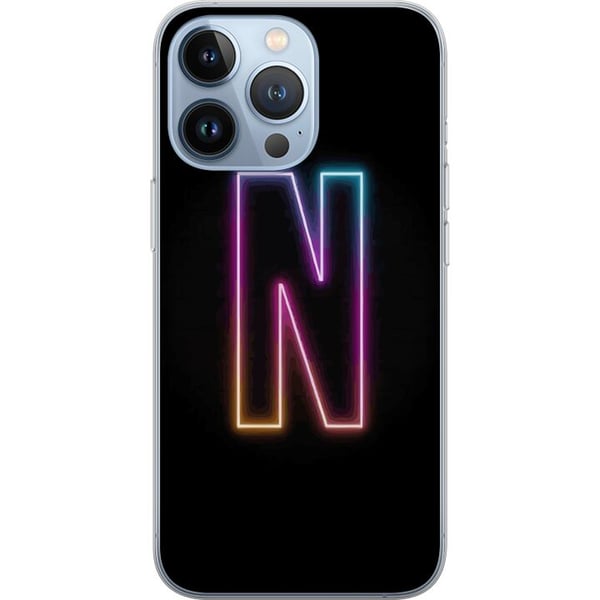 Yhteensopiva Puhelinkuori Apple iPhone 13 Pro Minimalistinen neonkirjain N värinvaihtuvassa valossa mustaa taustaa vasten Yhteensopiva Puhelinkuori Apple iPhone 13 Pro Minimalistinen neonkirjain N värinvaihtuvassa valossa mustaa taustaa vasten
