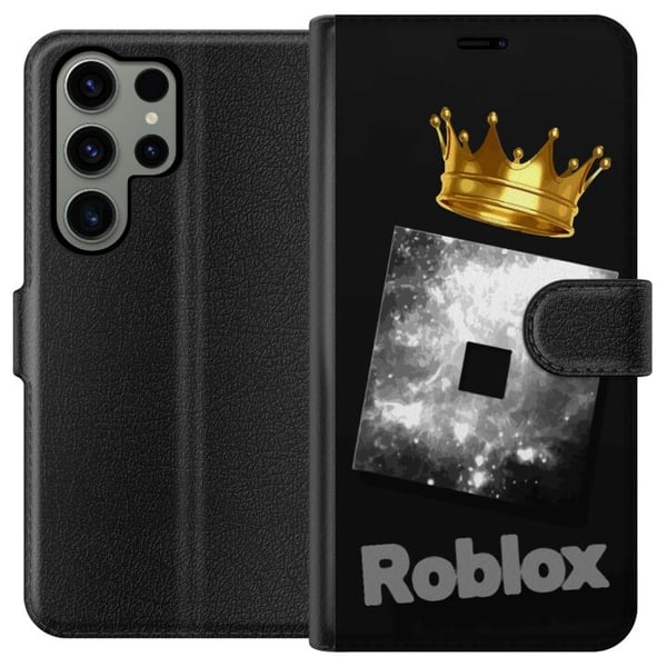 Kompatibelt Lommeboketui til Samsung Galaxy S23 Ultra Minimalistisk Roblox-symbol i svart og sølv med gyllen krone og luksuriøs gamerestetikk Kompatibelt Lommeboketui til Samsung Galaxy S23 Ultra Minimalistisk Roblox-symbol i svart og sølv med gyllen krone og luksuriøs gamerestetikk