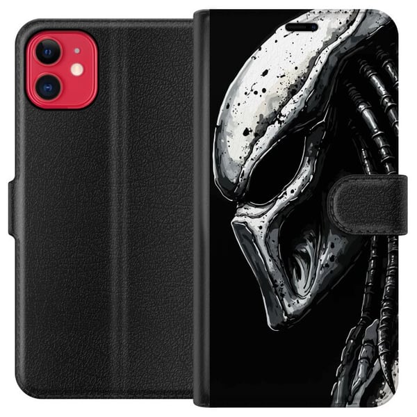 Kompatibelt Plånboksfodral till Apple iPhone 11 Dramatisk illustration av Predator-mask med metalliska texturer skuggor och detaljer som förstärker i Kompatibelt Plånboksfodral till Apple iPhone 11 Dramatisk illustration av Predator-mask med metalliska texturer skuggor och detaljer som förstärker i
