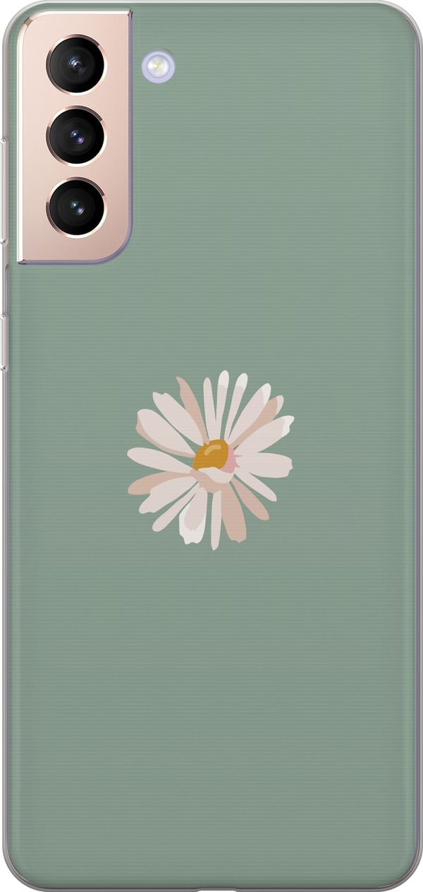 Kompatibelt Mobilskal till Samsung Galaxy S21 Grön Minimalblomma – stilren blomma på grön bakgrund