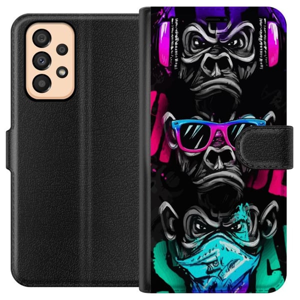 Yhteensopiva Lompakkokotelo Samsung Galaxy A33 5G Kolme apinaa -taide – Graffitihenkinen neonaihe ei näe mitään, ei kuule mitään, ei sano mitään
