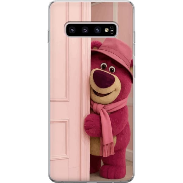 Kompatibelt Mobilskal till Samsung Galaxy S10+ Rosa nalle med hatt och scarf söt pastellfärgad design fylld av kärlek humor och värme
