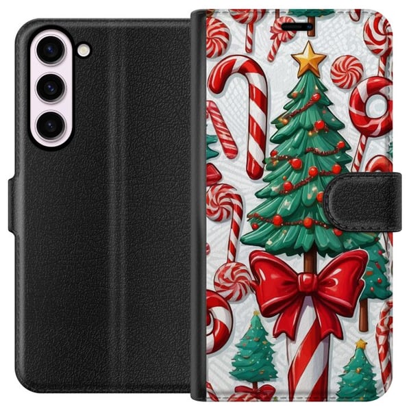 Kompatibelt Lommeboketui til Samsung Galaxy S23+ Juletre plakat juletre polkastang godteri høytidssøtsaker julemotiv retro polkastenger design kunst