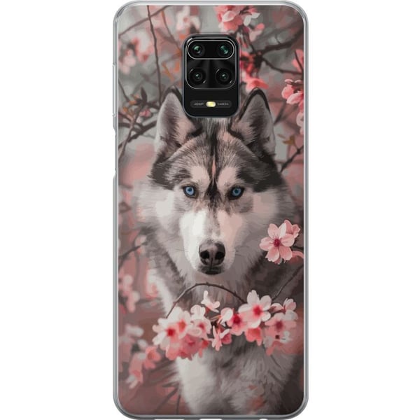 Kompatibel Mobilcover til Xiaomi Redmi Note 9S Siberian Husky plakat hund blå øjne kirsebærblomster hund ulv natur dyr blomster sød retro design