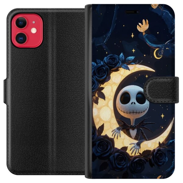 Kompatibelt Plånboksfodral till Apple iPhone 11 Moonlight Skeleton motiv med skelettfigur som sitter på måne omgiven av stjärnor och rosor