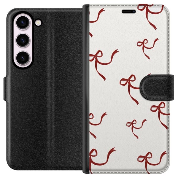 Kompatibelt Lommeboketui til Samsung Galaxy S23 Elegant mønster med røde silkesløyfer på lys bakgrunn for en romantisk og tidløs følelse Kompatibelt Lommeboketui til Samsung Galaxy S23 Elegant mønster med røde silkesløyfer på lys bakgrunn for en romantisk og tidløs følelse