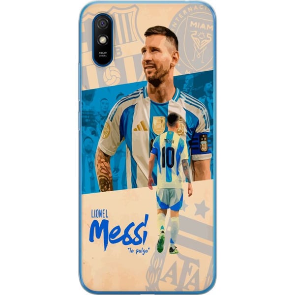 Kompatibel Mobilcover til Xiaomi Redmi 9A Portræt af Lionel Messi i Argentinas trøje, ikonisk design til fodboldfans med passion og energi