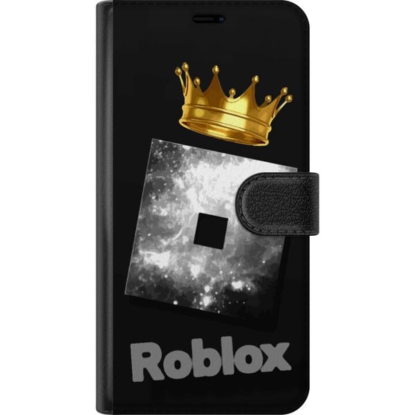 Kompatibel Tegnebogsetui til Samsung Galaxy S21+ 5G Minimalistisk Roblox-symbol i sort og sølv med gylden krone og luksuriøs gameræstetik