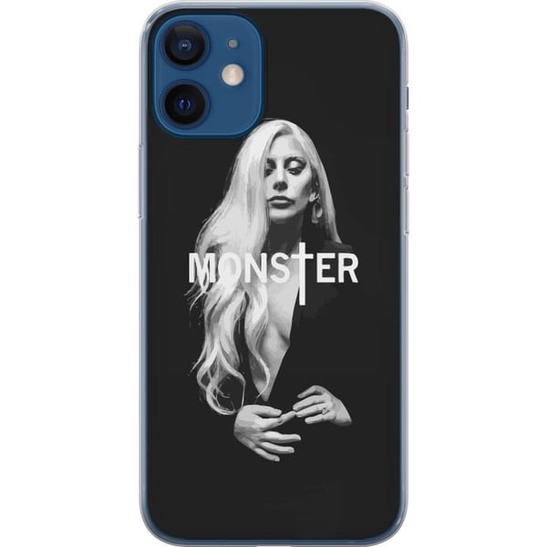 Kompatibel Mobilcover til Apple iPhone 12 Lady Gaga Monster-portræt – sort-hvidt Lady Gaga-design med stærk MONSTER-typografi og ikonisk look