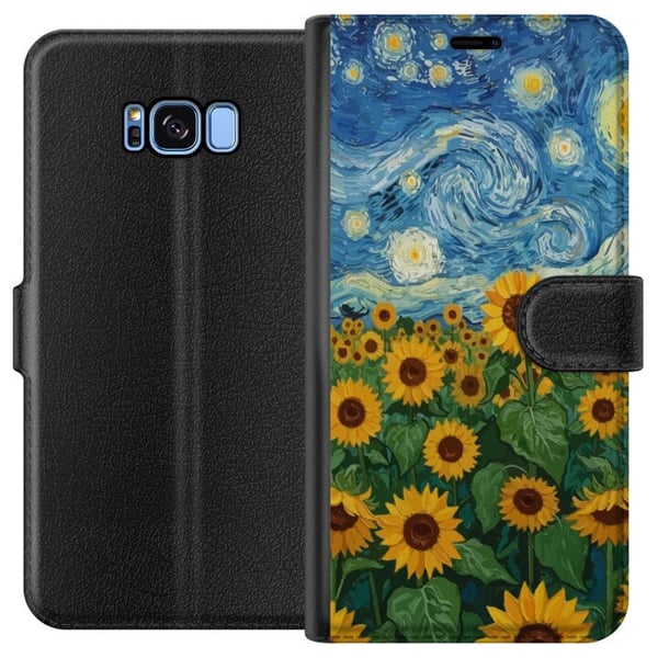 Kompatibelt Plånboksfodral till Samsung Galaxy S8 Solrosfält konst – Van Gogh inspirerad målning med stjärnklar himmel
