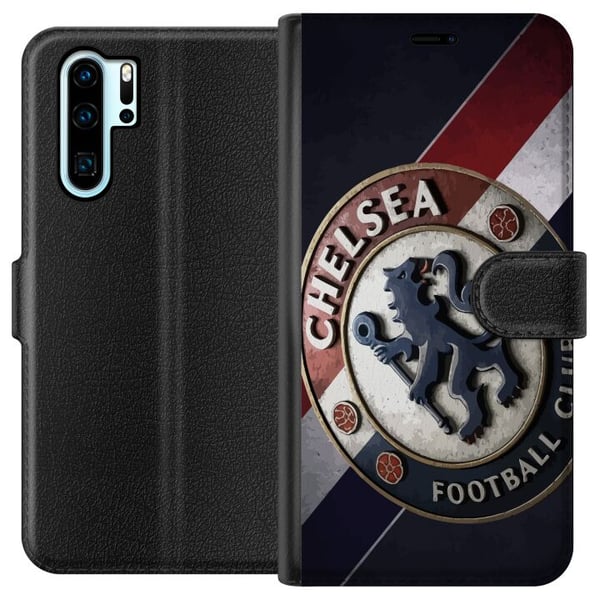Kompatibel Tegnebogsetui til Huawei P30 Pro Chelsea FC-emblem i 3D-stil med blå, hvide og røde detaljer, der giver et kraftfuldt, elegant sportsmotiv