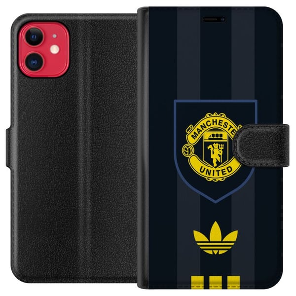 Kompatibelt Plånboksfodral till Apple iPhone 11 Manchester United poster Adidas crest fotboll klubb Premier League logo gul svart retro design art