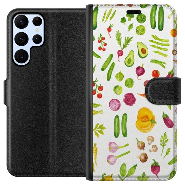 Kompatibel Tegnebogsetui til Samsung Galaxy S22 Ultra 5G grøntsager mønster grøntsager avocado tomat agurk broccoli sund mad plakat køkken design ret
