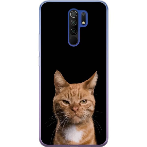 Kompatibel Mobilcover til Xiaomi Redmi 9 Nærbillede af en orange kat mod en sort baggrund med stærk kontrast og et udtryksfuldt blik