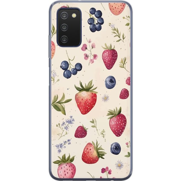 Kompatibelt Mobildeksel til Samsung Galaxy A03s Sommerlig bærmønster med jordbær, blåbær og blomster i akvarell – trendy og frisk design som passer a