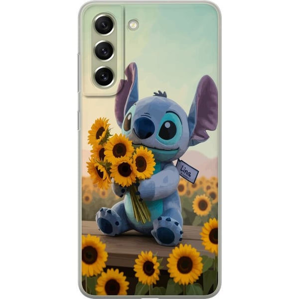 Kompatibelt Mobildeksel til Samsung Galaxy S21 FE 5G Disney Stitch solsikkeplakat Lilo og Stitch blå aliensolsikker søt kawaii-figur feltdesign kunst