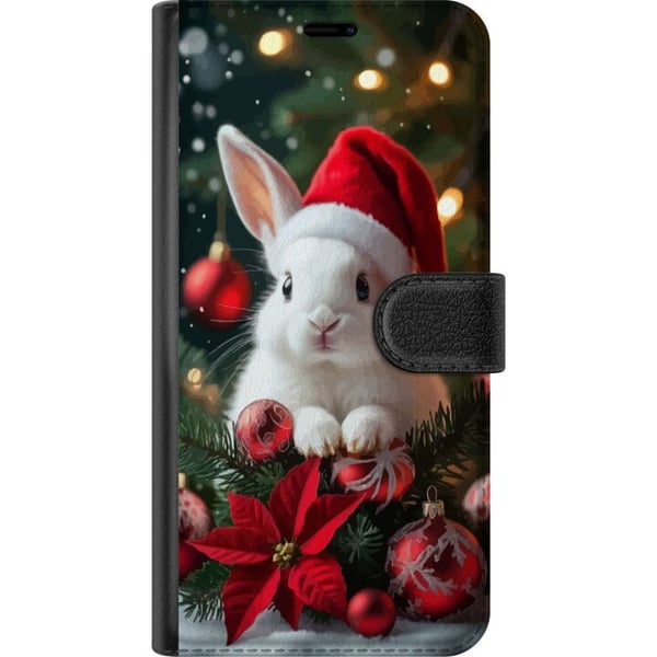 Kompatibelt Plånboksfodral till Samsung Galaxy A20e Julkanin med tomteluva söt bunny winter red ornaments festive kawaii christmas cosy lights poster