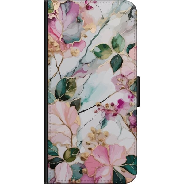 Kompatibelt Lommeboketui til Samsung Galaxy A03s Pastellmarmor med blomster, blader og subtile gylne detaljer i en myk komposisjon