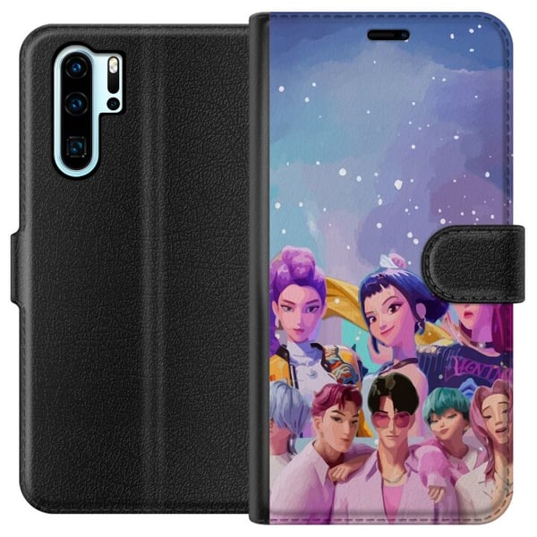 Yhteensopiva Lompakkokotelo Huawei P30 Pro HuntrX Collab -kuvio, jossa on värikkäitä K-pop-hahmoja modernissa futuristisessa tyylissä kimaltelevine y