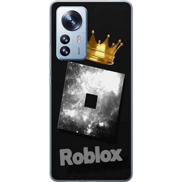 Kompatibelt Mobilskal till Xiaomi 12 Pro Minimalistisk Roblox-symbol i svart och silver med gyllene krona och lyxig gamerestetik