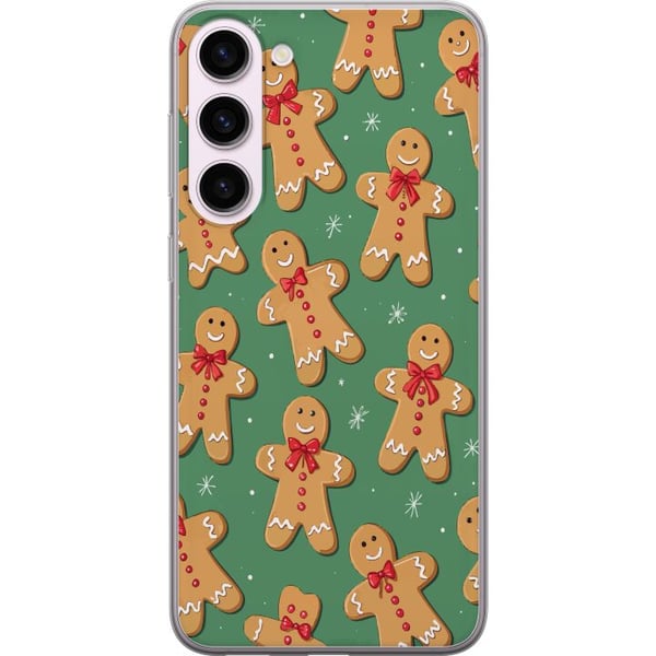 Kompatibel Mobilcover til Samsung Galaxy S23+ Julepeberkagemønster – peberkagemænd i sødt juledesign med grøn baggrund og vinterstemning