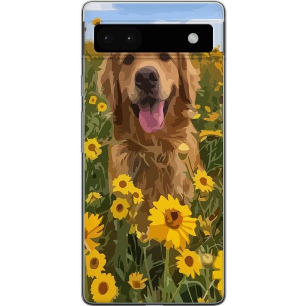 Yhteensopiva Puhelinkuori Google Pixel 6a Golden Retriever Solrosfält Hundmotiv Natur Sommar Design