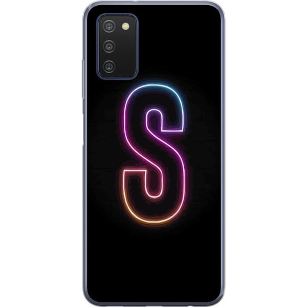 Kompatibelt Mobildeksel til Samsung Galaxy A03s Neonbokstaven S i rosa og blå toner mot mørk bakgrunn i retrofuturistisk design