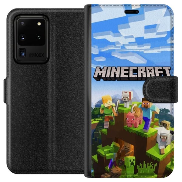 Kompatibelt Plånboksfodral till Samsung Galaxy S20 Ultra Minecraft pixelvärld Creeper gaming design