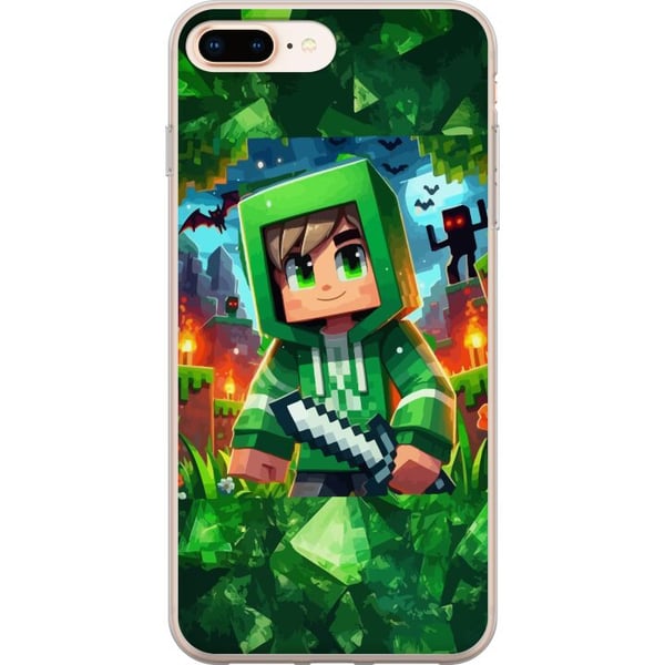 Yhteensopiva Puhelinkuori Apple iPhone 8 Plus Minecraft-pelaajapoika vihreässä hupparissa – piirretty Minecraft-poika, jolla on miekka, pikseleitä ja Yhteensopiva Puhelinkuori Apple iPhone 8 Plus Minecraft-pelaajapoika vihreässä hupparissa – piirretty Minecraft-poika, jolla on miekka, pikseleitä ja