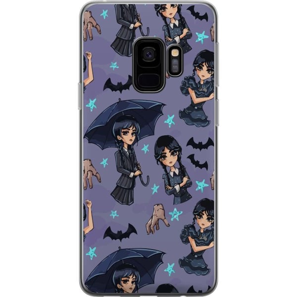 Kompatibel Mobilcover til Samsung Galaxy S9 Wednesday Addams tegneserieplakat gotisk Netflix-serie flagermus hånd Thing lilla baggrund sødt design